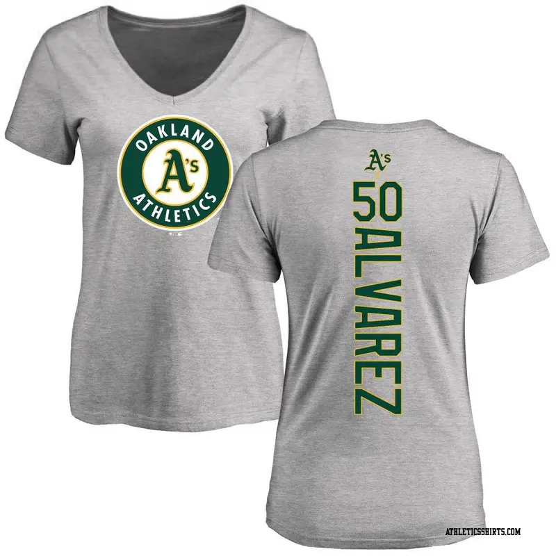 Women's Oakland Athletics ＃50 Armando Alvarez Ash Backer Slim Fit T-Shirt