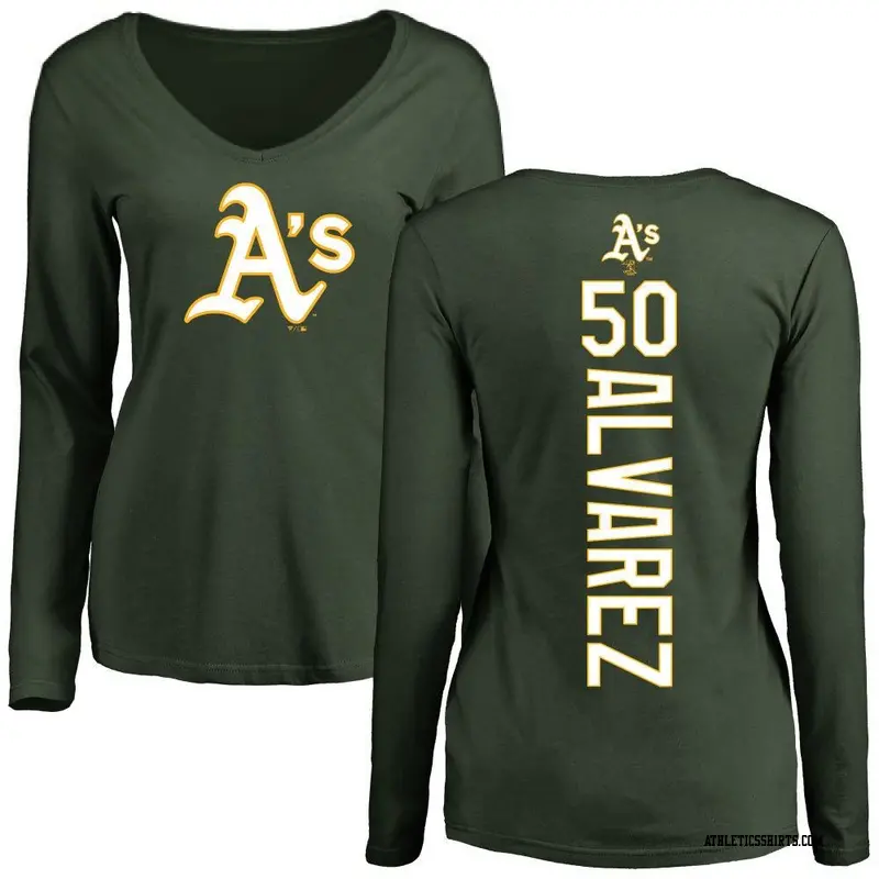 Women's Oakland Athletics ＃50 Armando Alvarez Green Backer Slim Fit Long Sleeve T-Shirt