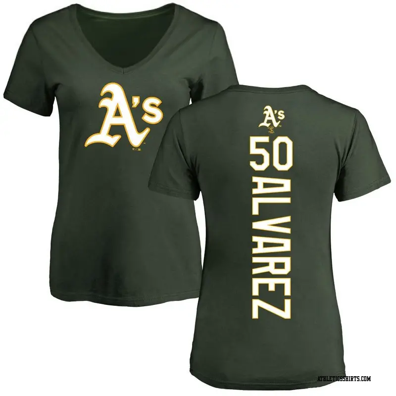 Women's Oakland Athletics ＃50 Armando Alvarez Green Backer Slim Fit T-Shirt