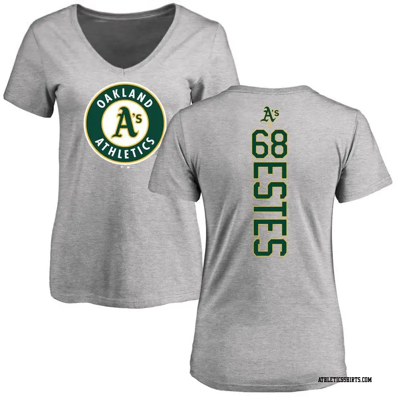 Women's Oakland Athletics ＃68 Joey Estes Ash Backer Slim Fit T-Shirt