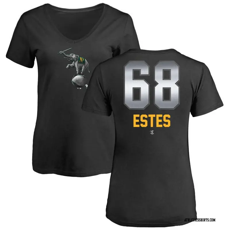 Women's Oakland Athletics ＃68 Joey Estes Black Midnight Mascot V-Neck T-Shirt