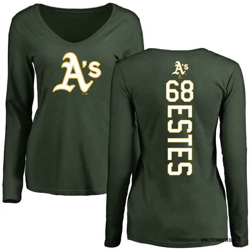 Women's Oakland Athletics ＃68 Joey Estes Green Backer Slim Fit Long Sleeve T-Shirt