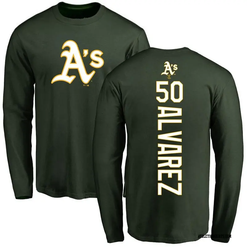 Youth Oakland Athletics ＃50 Armando Alvarez Green Backer Long Sleeve T-Shirt