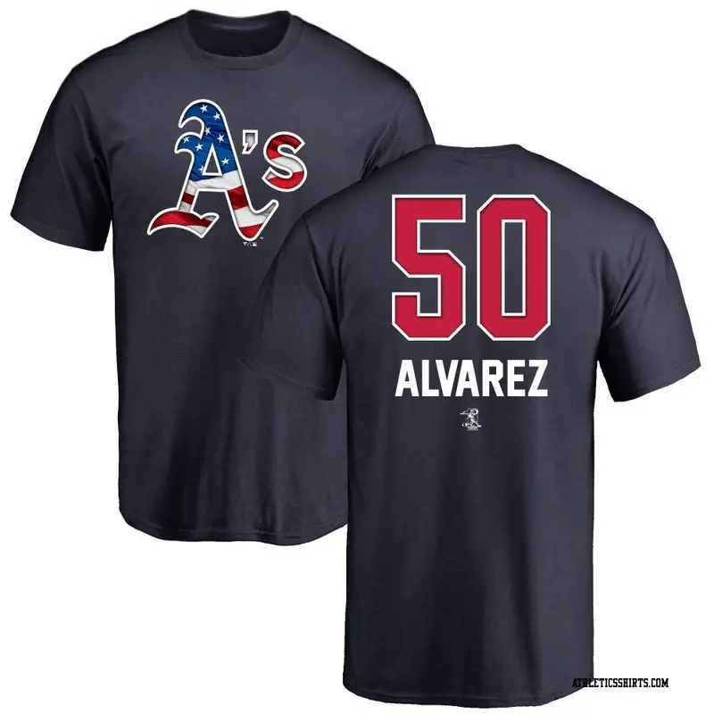 Youth Oakland Athletics ＃50 Armando Alvarez Navy Name and Number Banner Wave T-Shirt